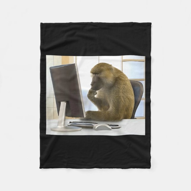 Couverture Polaire Funny Thinking Monkey Meme Office Curious Ape Brai (Devant)