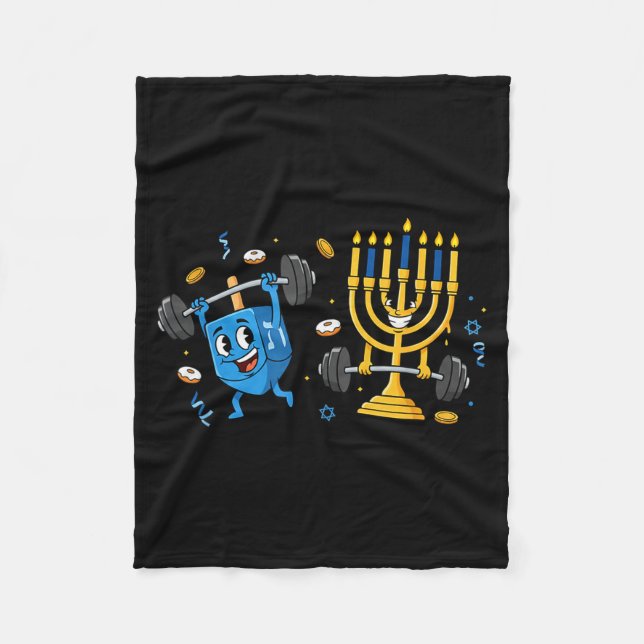 Couverture Polaire Funny Weightlifting Gym Dreidel Menorah Hanukkah W (Devant)