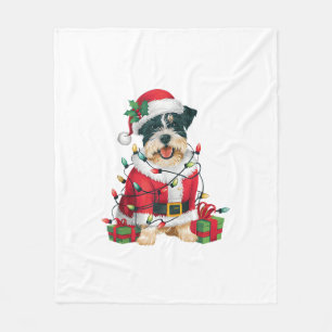 Couverture Polaire Funny Xmas Lighting Père Noël Frontière Terrier Ch