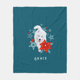 Couverture Polaire Furry Christmas Dog Samoyed personalized