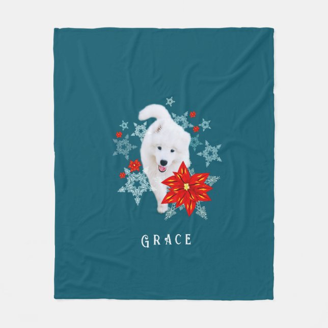 Couverture Polaire Furry Christmas Dog Samoyed personalized (Devant)