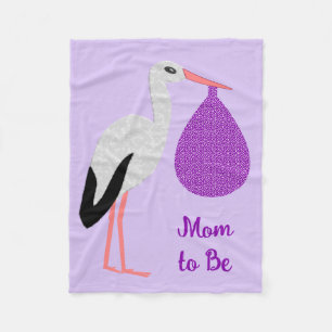 Couverture Polaire Futur maman de bébé cigogne genre neutre Violet