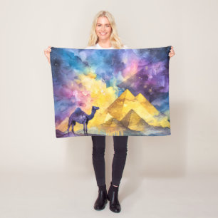 Couverture Polaire Galaxie du désert à l'aquarelle Chameau Pyramide V