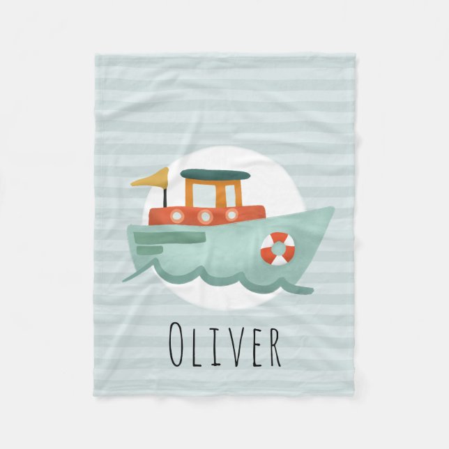 Couverture Polaire Garçons Bleu Bleu Nautique Océan Bateau Enfants (Devant)