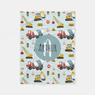 Couverture Polaire Garçons Bleu Cute Digger Motif de construction