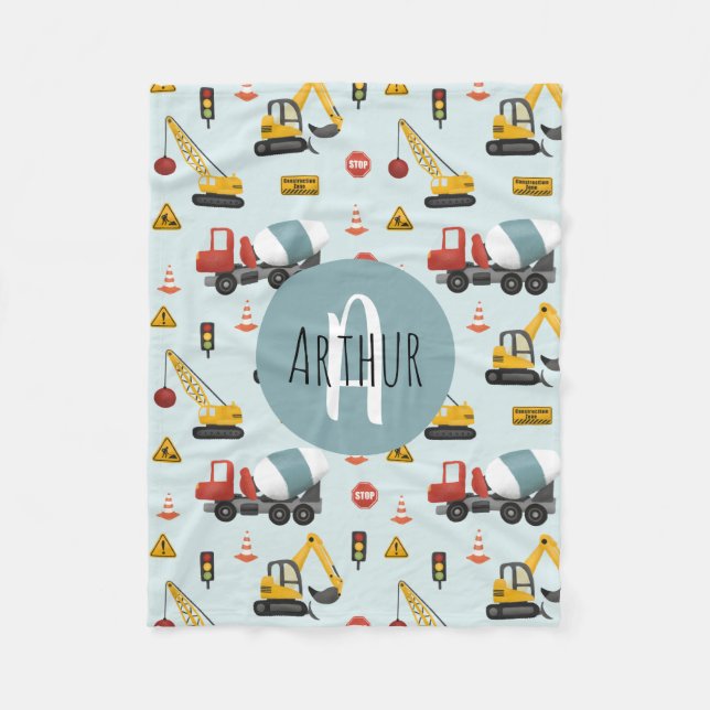 Couverture Polaire Garçons Bleu Cute Digger Motif de construction (Devant)