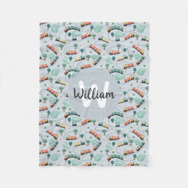 Couverture Polaire Garçons Bleu mignon Voyage Monogramme Motif Enfant (Devant)
