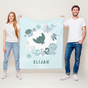 Couverture Polaire Garçons Bleu Sous L'Océan Mer Animaux Enfants Cein