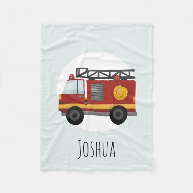 Couverture Polaire Garçons Blue Cute Pompier Moteur d'incendie Camion (Devant)