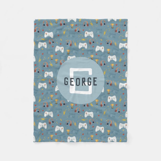 Couverture Polaire Garçons Blue Vidéo Jeu Enfants Cool Monogramme (Devant)