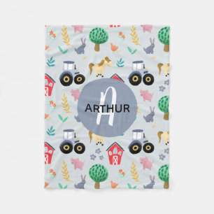 Couverture Polaire Garçons Cute Blue Farm Animal Tracteur Motif Enfa