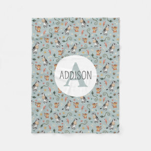 Couverture Polaire Garçons Cute Blue Jungle Monogram Enfants