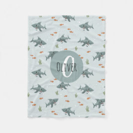 Couverture Polaire Garçons Joli Motif de requin bleu Monogram Enfants