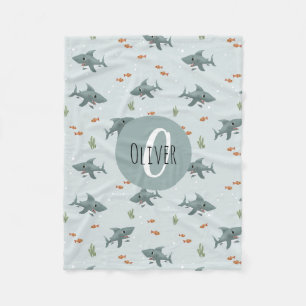 Couverture Polaire Garçons Joli Motif de requin bleu Monogram Enfants