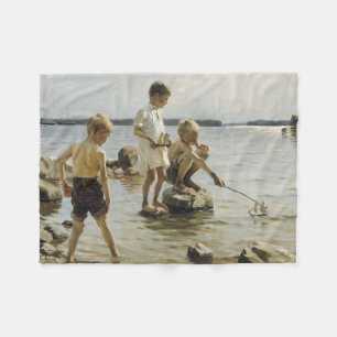 Couverture Polaire Garçons jouant sur le rivage (par Albert Edelfeel)