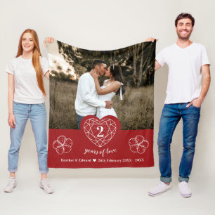 Couverture Polaire Garnet 2e anniversaire Mariage coeur rouge coton