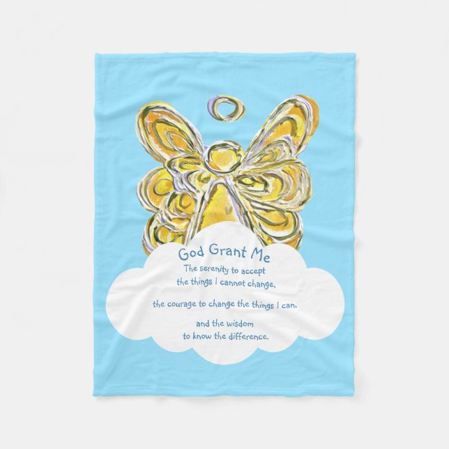 Couverture Polaire Gaurdian jaune Angel Dieu me donne Chemo Blanche (Devant)