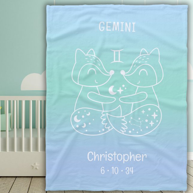 Couverture Polaire Gemini Zodiac Star Nom Birthdate Blue Baby (Créateur téléchargé)