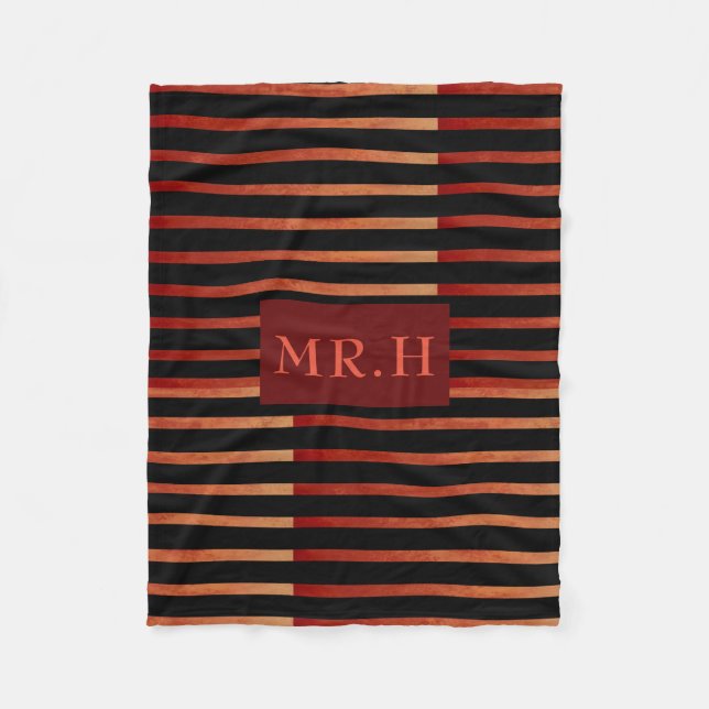 Couverture Polaire Géométrique à rayures rouge et noire (Devant)