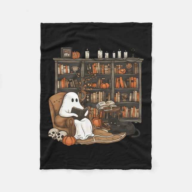 Couverture Polaire Ghost Reading Book Love Bibliothèque Halloween Éff (Devant)