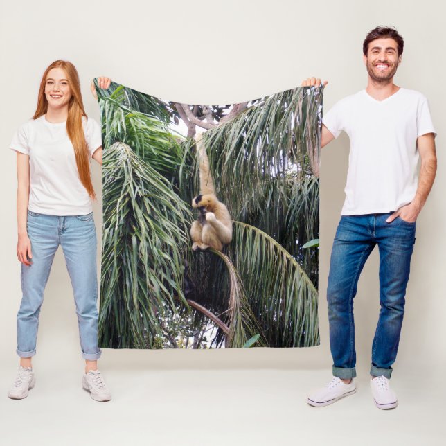 Couverture Polaire Gibbon Monkey Just Chillin, Med Fleece Blanche (En situation)