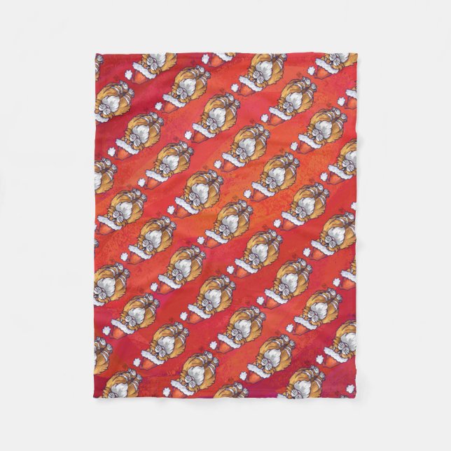 Couverture Polaire Ginger Chat Noël Sur Rouge (Devant)