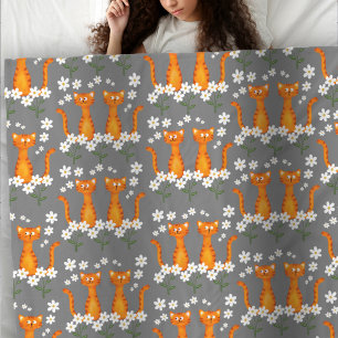 Couverture Polaire Ginger Floral Orange Chat Énergie
