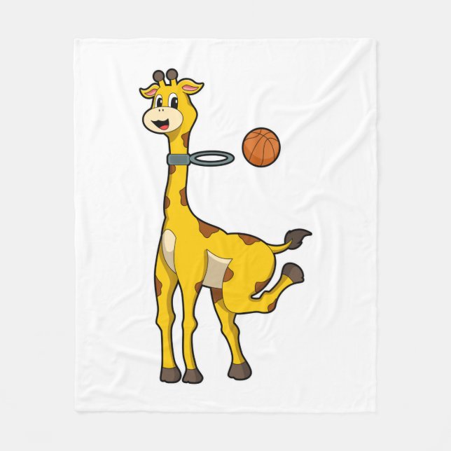 Couverture Polaire Girafe au basket-ball avec cerceau de basket-ball (Devant)