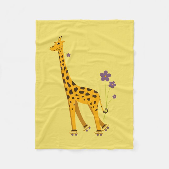 Couverture Polaire Girafe drôle jaune de bande dessinée de patinage (Devant)