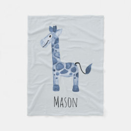 Couverture Polaire Girafe et nom du petit garçon Blue Safari