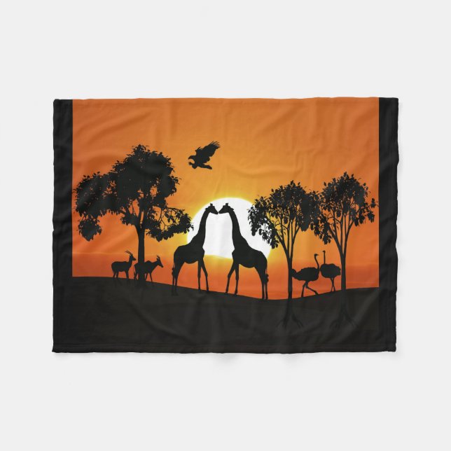 Couverture Polaire Giraffe au coucher du soleil (Devant (Horizontal))