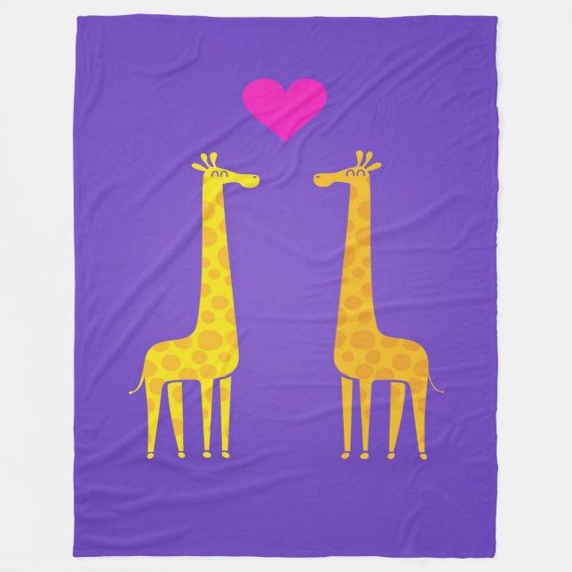 Couverture Polaire Giraffe de Cartoon mignonne Couple en amour (Devant)