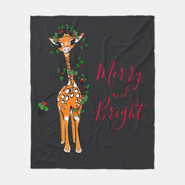 Couverture Polaire Giraffe de Noël festive, guirlande verte rouge (Devant)