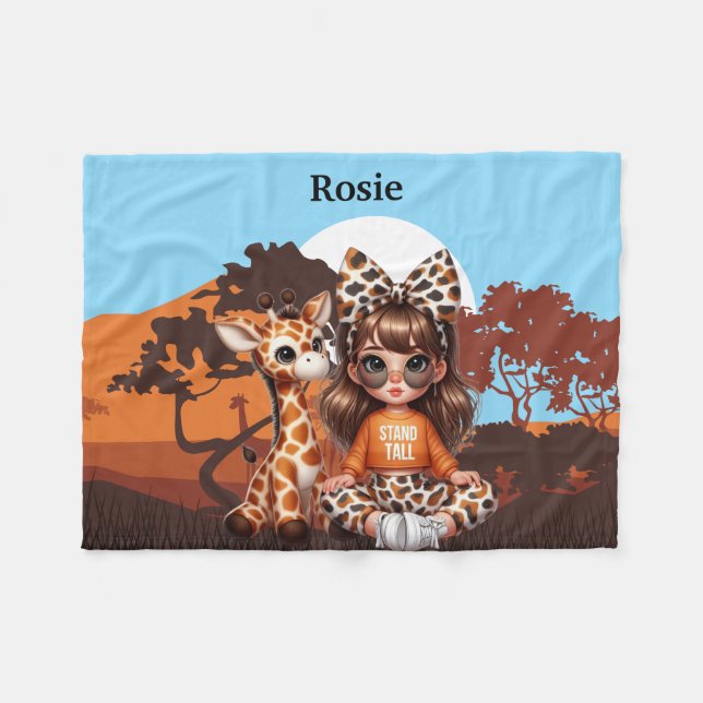 Couverture Polaire Girls Giraffe Nom personnalisé (Devant (Horizontal))