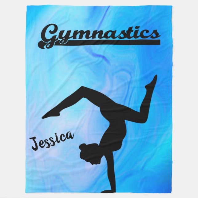 Couverture Polaire Girls Gymnastique Blue Swirl Nom personnalisé (Devant)