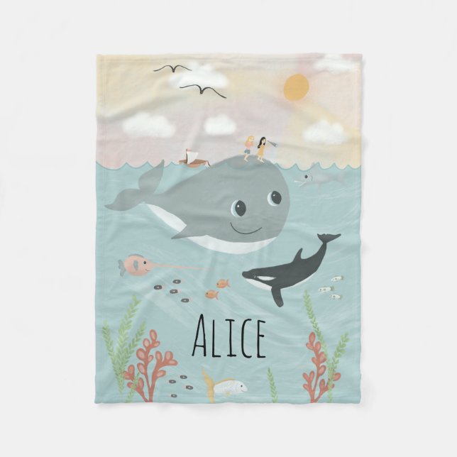 Couverture Polaire Girls mignonne Ocean Orca et baleines enfants (Devant)
