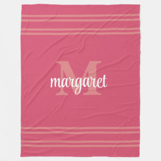 Couverture Polaire Girly hot pink  white monogram name Fleece Blanket