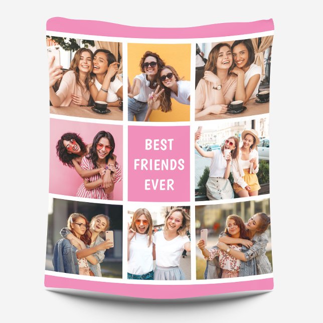 Couverture Polaire Girly Pink 8 Carré Photo Collage Best Friends (Créateur téléchargé)