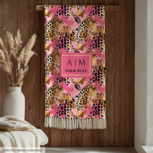 Couverture Polaire Glam rose or aquarelle léopard peau polaire