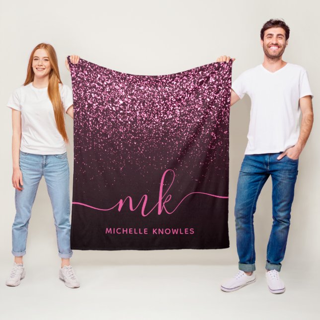 Couverture Polaire Glam Rose Parties scintillant rose moderne Script  (En situation)