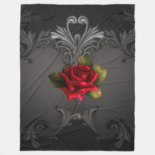 Couverture Polaire Glamour gothique Rose rouge Noir ornemental Glamou