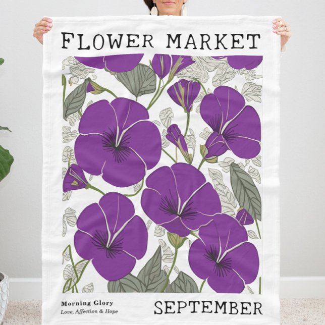 Couverture Polaire Gloire du matin Septembre Fleur de naissance March (Personalized September Birth Flower Market Print Fleece Blanket, Customizable Morning Glory Blanket)