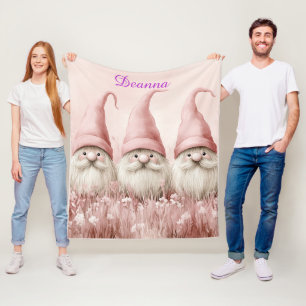 Couverture Polaire Gnomes d'hiver chapeaux roses fleurs blanches
