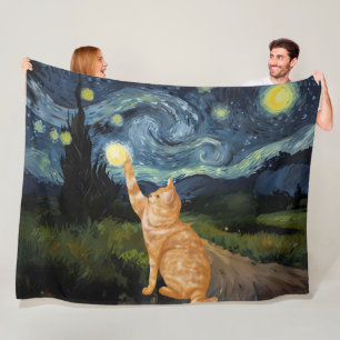 Couverture Polaire Gogh Kitty Starry Night Chat