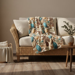 Couverture Polaire Gold Brown Turquoise Cacao Pattern