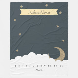 Couverture Polaire Gold Crescent Moon & Stars Marine Blue Milestone B