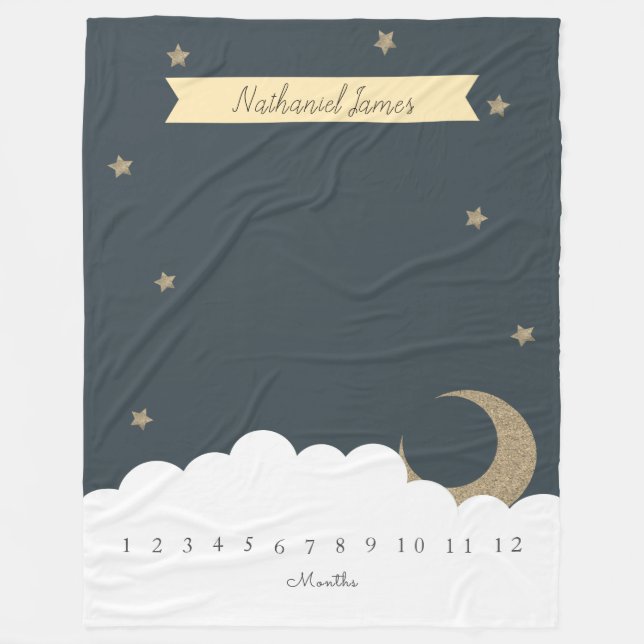 Couverture Polaire Gold Crescent Moon & Stars Marine Blue Milestone B (Devant)