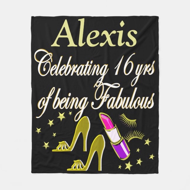 COUVERTURE POLAIRE GOLD FASHIONISTA PERSONNALISER 16E ANNIVERSAIRE BL (Devant)