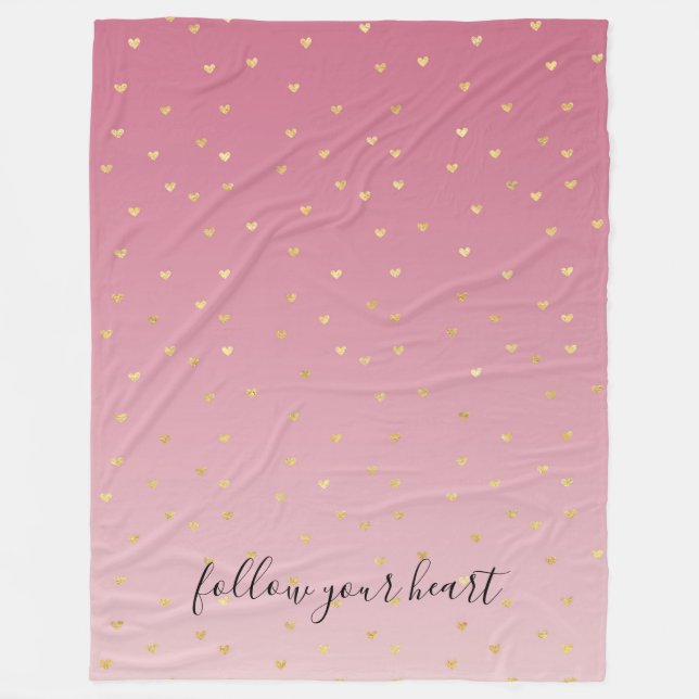 Couverture Polaire Gold Hearts Blush Pink Ombre (Devant)