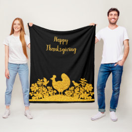 Couverture Polaire Gold Thanksgiving Turquie Floral Fleece Blanket